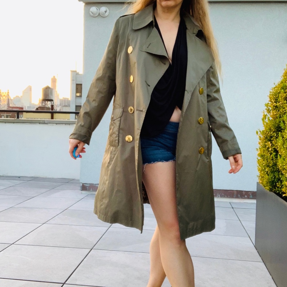 Baby Phat Double-Breasted Green Chameleon Leopard Camo Green Trench Coat - Picture 8 of 16